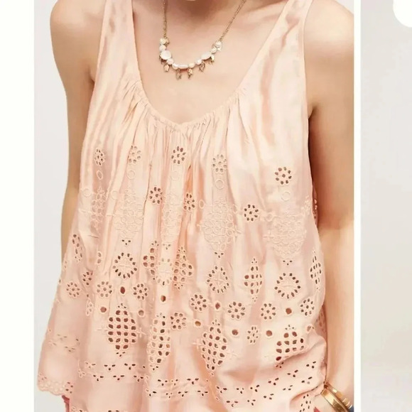 Anthropologie, New Vanessa Virginia Peach Sadie Swing Eyelet Tank Top Size 12 - Picture 3 of 11